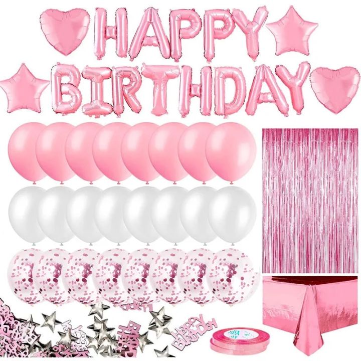 Pink Happy Birthday F Balloons Princess Party Decorations Adult Kids Girl 1 2 3 4 5 6 7 8 9 10 15 25 30 35 40 50 60 Year Old