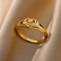 Hollow Heart Sunflower Rings For Women Vintage Gold Plated Stainless Steel Ring Wedding Couple Rings Aesthetic Jewelry Bague. 