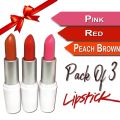 Lipsticks 3 in 1 PACK - red, pink, peach brown. 