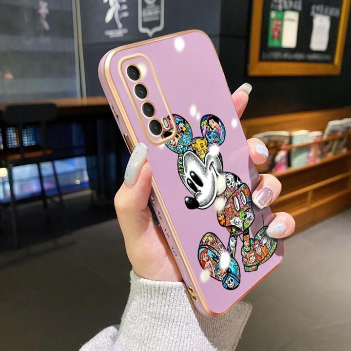 dienya For Huawei P Smart 2021 Case Side Edge Square New Design Phone Cases Thin Plating Pattern Casing Cartoon Fashion Mickey Full Back Cover Camera Protection Shockproof Softcase
