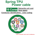Spring Spiral Power Cable 2 3 4 5 6 7 8 9 10 12 18 Core 0.1/0.2/0.3/0.5/0.75mm2 Connector Extend Tensile Retractile Coil PU Wire. 