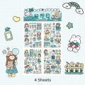 4 Sheets Cute Cartoon Girl Series Washi Stickers Album Diary Journal Decorative Crafts Scrapbooking DIY Sticker. 