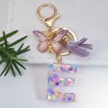 Sequin Crystal Drop Glue English Letter Key Chain Men's And Women's Bag Gift Pendant Key Ring. 