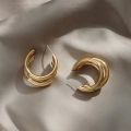 Earings for girls stylish -Thick Tri  hoop Tube Gold Color Hoops Earrings elegant  for party wear. 
