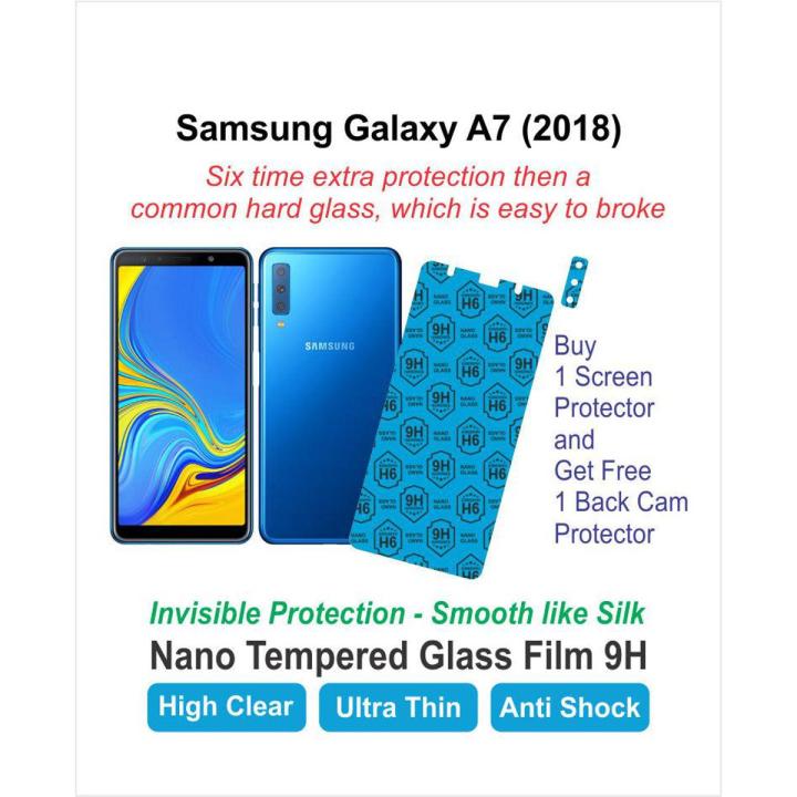 Samsung Galaxy A7 (2018) - Pack of 2 - Screen Protectors - Best Material - 1 Nano Glass & 1 Jelly - with 2 back cam lens protectors - A 7