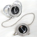 Silver Pacifier Bling Baby Pacifier Clip 26 Letters Initials BPA Free Dummy Unique Design SGS Approval PWBC chupetes de lujo. 