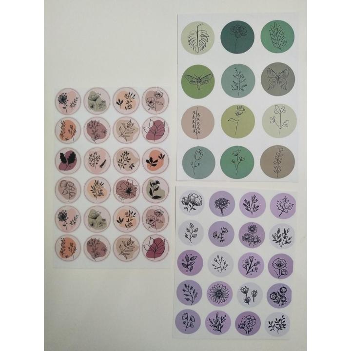 Journling Pack of 3 different colors circular UNCUT sticker sheets for journal and gifts (Uncut sheet)