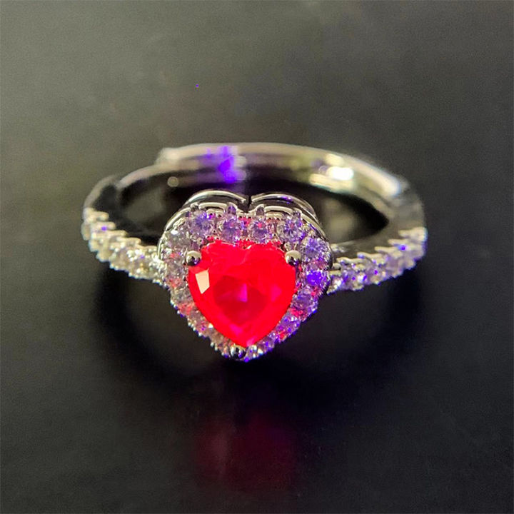 [ New ] Tiktok Panjia Shining NATRICH Red Heart Red Corundum Ring Female Flame Love Heart-Shaped Ring Ring Suit