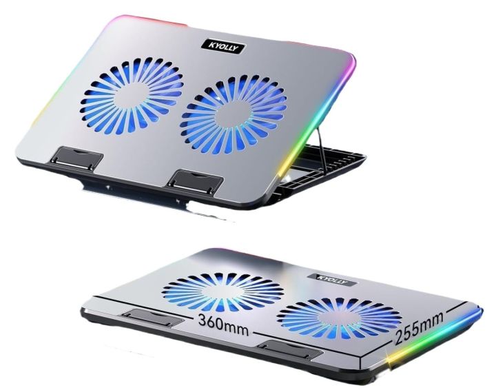 RGB Laptop Cooling Pad Gaming Laptop Cooler with 2 Large Fans, Adjustable Fan Speed, 7 Height Stand, 10 Modes Light with Memory Function for 10-17.3 Inch Laptops