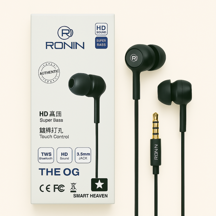 Ronin THE OG HD Sound Earphones – Super Bass | 3.5mm Stereo Jack | Authentic Wired Earbuds for Mobile & Gaming