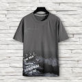 Summer T-shirt Artistic Mountain Pattern Round Neck Men Tops. 