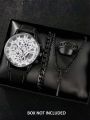 Pack of 4 Black Watch, Chain Bracelet, Ring, Bar Locket Set for Men/Boys. 
