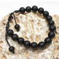 Original Black Aqeeq Bracelet of Natural Beads stones Gemstones Stretchable Elastic Handmade Unisex Adjustable Crystal Healing for men women boys and girls Gift (10 mm). 
