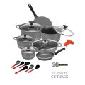 20 Piece Non-Stick Cookware Set with Glass Lids Heavy Duty Finest Marble Non-Stick Coating Cookware Set, Pots and Pans Set Non-Stick Tawa Frying Pan Sauce Pan Cooking Pan Wok Spoons Set. 