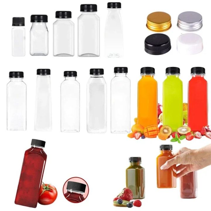 1pcs Empty 60-500ML Clear Plastic Juice Bottles w/ Caps W/ Funnel Reusable Water Bottle Containers for DIY Juicing Milk Beverage