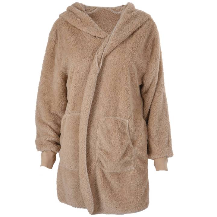 Women Autumn Winter Oversized Jacket Coat Fashion Open Hooded Coat Female Long Sleeve Fuzzy Jacket Casual Outwear Khaki XXL