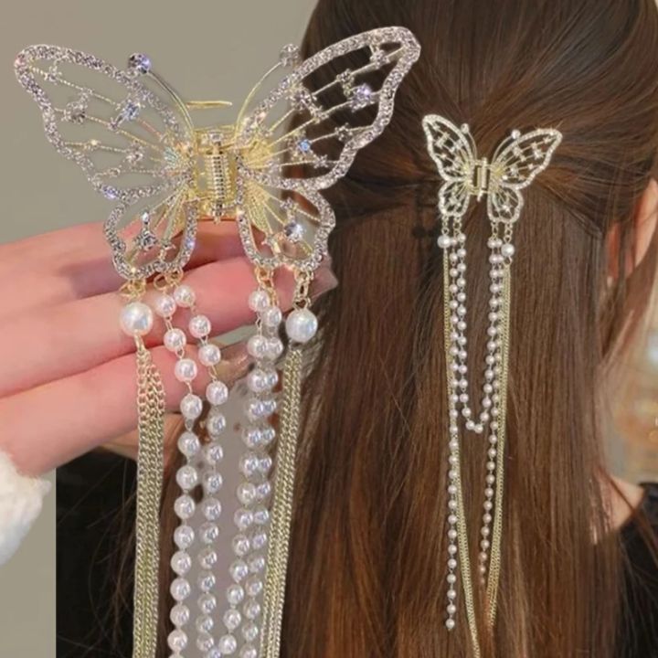 New Fashion Silver Gold Buterfly Tassel pearl Hair Clip Korean style hair accessories for women