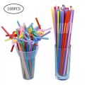 Disposable Folding Straw Flexible Plastic Straws Multi Colored Rainbow Drinking Straws (100 PCS). 