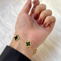 : Elegant Stainless Steel bracelet, Black Clover double side Stylish Bracelet, four leaf bracelet for Women and Girls  Fashionable Stainless Steel Jewellery Collection , Gold plated bracelet. 