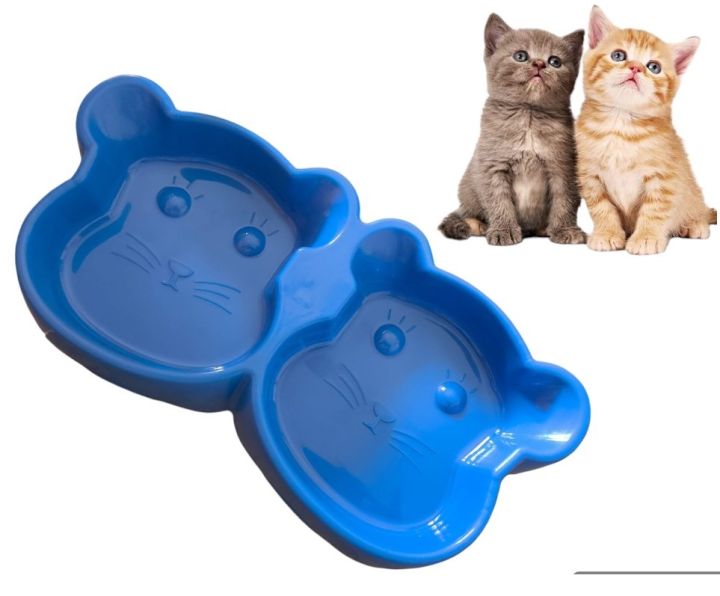 Kingdom 2-Pack Plastic Cat Bowls - Cute Cat Face & Ear Design - UK Seller