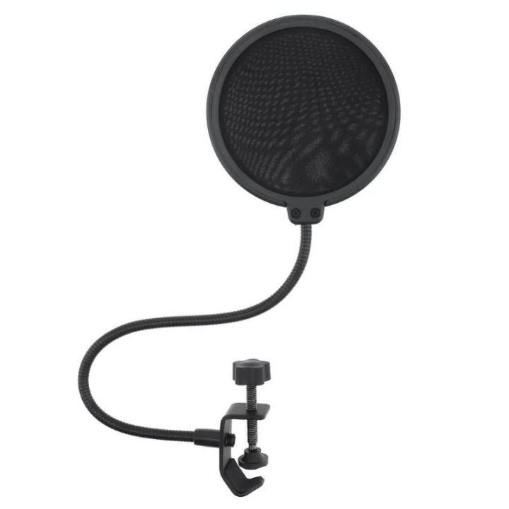 Microphone Pop Filter Shield Dual Layers Wind Proof Screen Flexible 360° Gooseneck Clip Stabilizing Arm for Recording Broadcasting Streaming