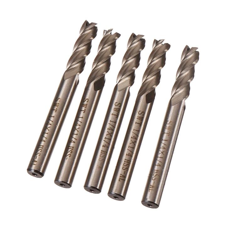 5pcs Tools DIY 1/4in HSS CNC 4 Flute Straight End Mill Cutter Router Bit Cutting Tool