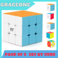 Rubik Cube,  Pack of 5 Rubik Cube 3x 3QiYi, Original Rubik Cube 3x3 Sticker less, Fast Speedy Magic Rubik Cube, Scramble Cube. 