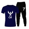 Cristiano Ronaldo Summer Attire Printed T Shirt And Logo Matching Trouser Top Quality For Men. 