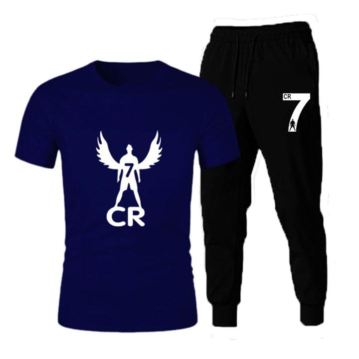 Cristiano Ronaldo Summer Attire Printed T Shirt And Logo Matching Trouser Top Quality For Men