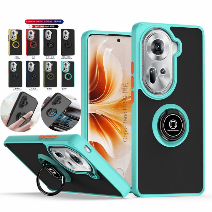 Matte Shockproof Phone Case For OPPO Reno 11F 11 10 Pro + Plus 8T 4G 5G Cover Magnetic Ring Stand Holder Coque Funda Shell Capa