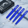 OCBA Eyebrow Tweezers Set Pack of 4  Precision Beauty Tools in Blue, Silver, Red & Black, Stainless Steel for Facial Hair Removal & Grooming for Women & Men. 
