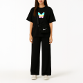Black T-Shirt & Trouser Set with Rainbow Butterfly Print | Soft Cotton Jersey Casual & Nightwear for Women & Girls (S-XL & 7-14 Years). 
