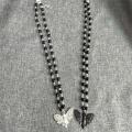 【2023NEW】Gothic Vintage Death Moth Skull Choker Black Glass Beads Rosary Y2K Indie Insect Jewelry Trend Witch Moth Charm Chain Necklace. 