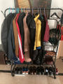 HT  Double Pole Clothing Rack Freestanding Coat Hanger, Clothes Hanging Rails With Lower Storage Shelf. 