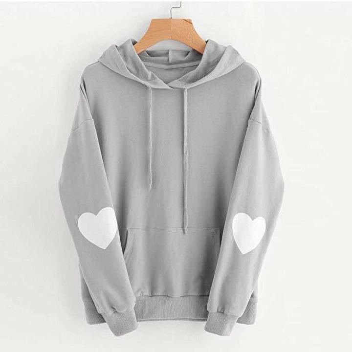 LOVE HEART Print Long Sleeve Casual Pocket Hoodie Sweatshirt Pullover Tops