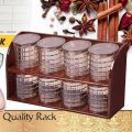 Set of 8 - Transparent Spice Jars Set With Wooden Rack For Seasoning, Salt, Sugar, Spices, Herbs & Nuts - Galaxy Wood Masala Rack. 