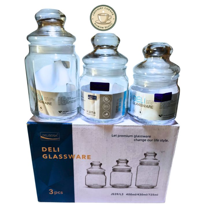 Glass Storage Jar Set 3 Pieces (Small, Medium, large) – Delisoga ...