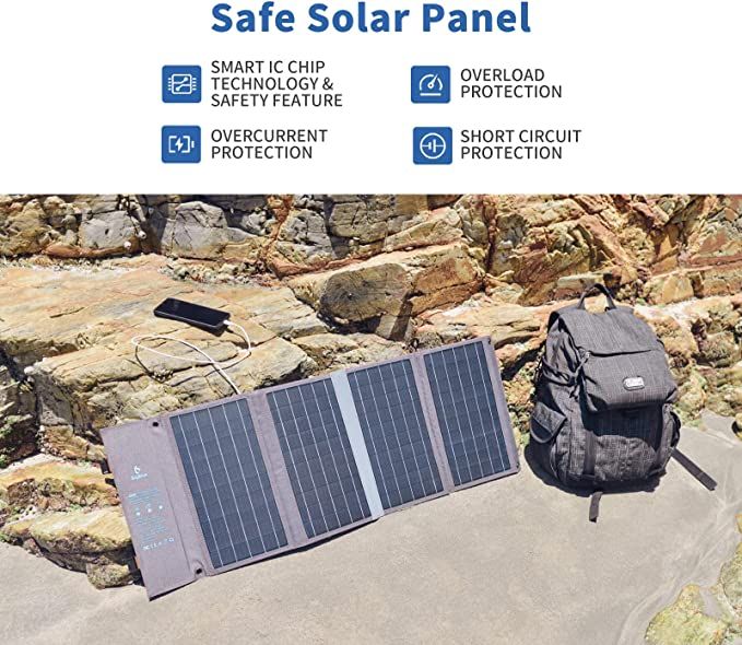 BigBlue 36W Solar Panels Charger with DC(20V/1.8A), PD 20W USB-C and Fast Charge USB-A, IP54 Waterproof, Portable Solar Panel for Camping, Compatible with iPhone, Galaxy, Tablets, Small Power Station