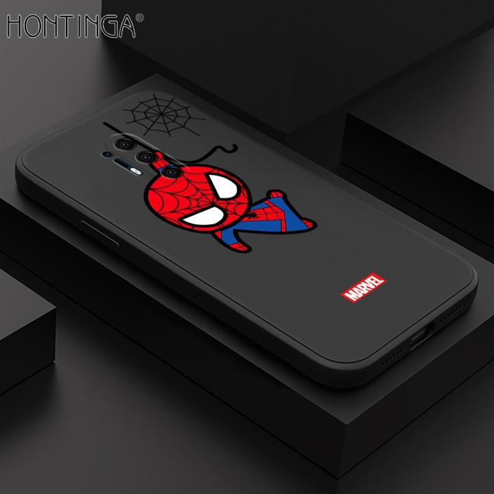 Hontinga for OnePlus 8 Pro Case Cute Marvel Avengers Cartoon Spiderman Spider Man Phone Case Square Edge Silicone Cases Full Lens Cover Shockproof Protection Case