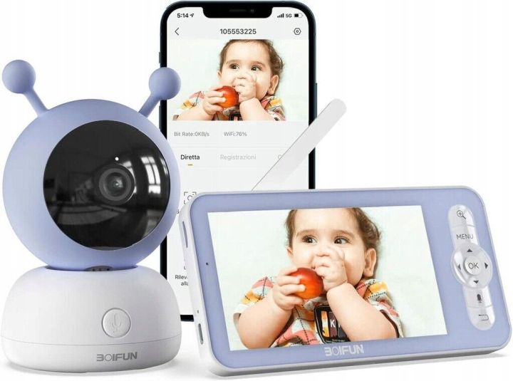 BOIFUN 5-inch Smart Video Baby Monitor with 1080P 360 Camera, Motion & Cry Detection, Humidity & Temperature Monitoring, Pan-Tilt-Zoom, Night Vision, Two-Way Audio [Smart APP Control]