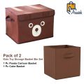 Pack of 2 - Foldable Kids Toy Storage Basket Bin Set 1 Pc Panda Cartoon Basket and 1 Pc Cube basket. 