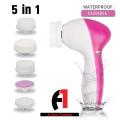 5-in-1 Beauty Care Brush Massager Scrubber Face Skin Electric Facial Cleanser 5 in 1 Facial Electric Cleanser & Massager (Pink, White). 