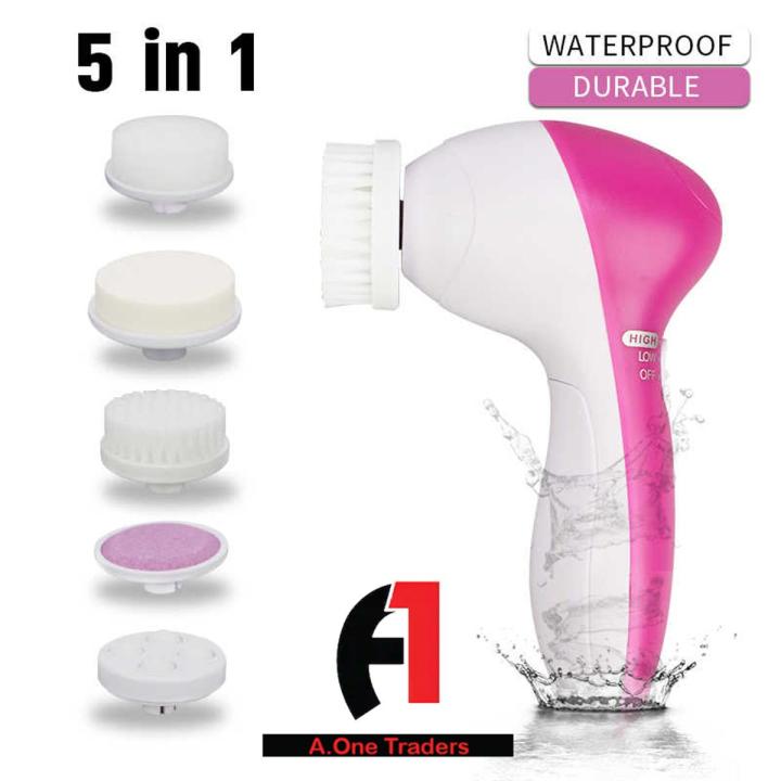 5-in-1 Beauty Care Brush Massager Scrubber Face Skin Electric Facial Cleanser 5 in 1 Facial Electric Cleanser & Massager (Pink, White)