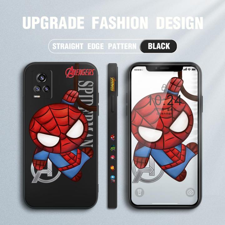 For Vivo V20 2021 Cartoon Spper Hero Spiderman Spider Man Side Design Phone Case Square Edge Pattern Liquid Silicone Casing Full Cover Camera Shockproof Protection Case