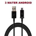 Micro USB Fast Charging Phone Data Charger Cable for Samsung Android HTC 3 Meter. 