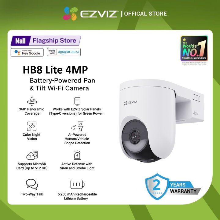 Ezviz HB8 LIte 4MP 2K+ Wireless Battery Powered Wi-Fi IP Camera Outdoor Pan/Tilt Security CCTV Camera | Color Night Vision | Human&Vehicle Shape Detection | Smart Tracking | 2-Way Talk|Balanced Image Exposure with Smart Lights| Supports Upto 512GB Storage