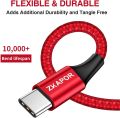 USB C Cable, ZKAPOR  USB Type C Fast Charger Charging Cable Nylon Braided for Type C Mobiles. 