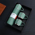 Premium Stainless Steel Vacuum Thermos Flask with Silicone Handle and Insulated Lid Set With 2 Stainless Steel Cups Perfect for Hot Coffee & Tea 500 ML- Best Sport & Travel Bottle. 