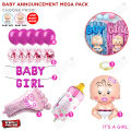 15 Pcs Baby Announcement Mega Balloons Pack For Party Decoration Its A Boy & Its A Girl Gender Reveal Balloon Set For Party Decor Baby Boy & Girl Foil Feeder & Feet Balloons With Solid Confetti Latex Balloons Letter Foil Ballon For Baby Shower & Born Day. 