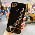 For Xiaomi Redmi 10A Back Cover with Love Heart Wristband Chain Fashion Shiny Bracelet Square Bumper Camera Lens Protection Soft Silicone Protective Case. 
